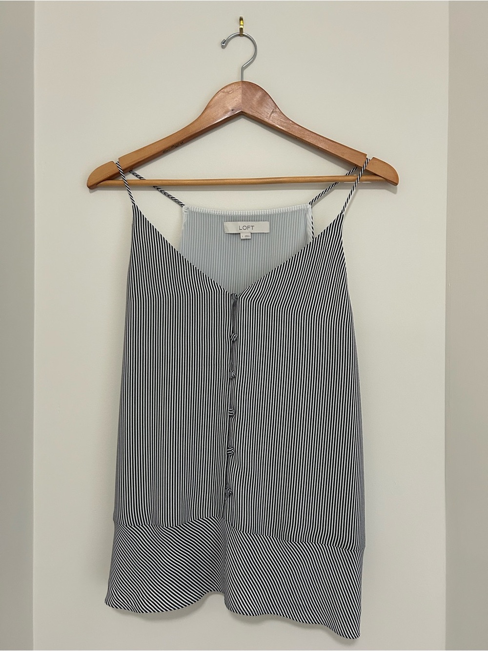 LOFT Black & White Vertical Stripe Button-Front Cami